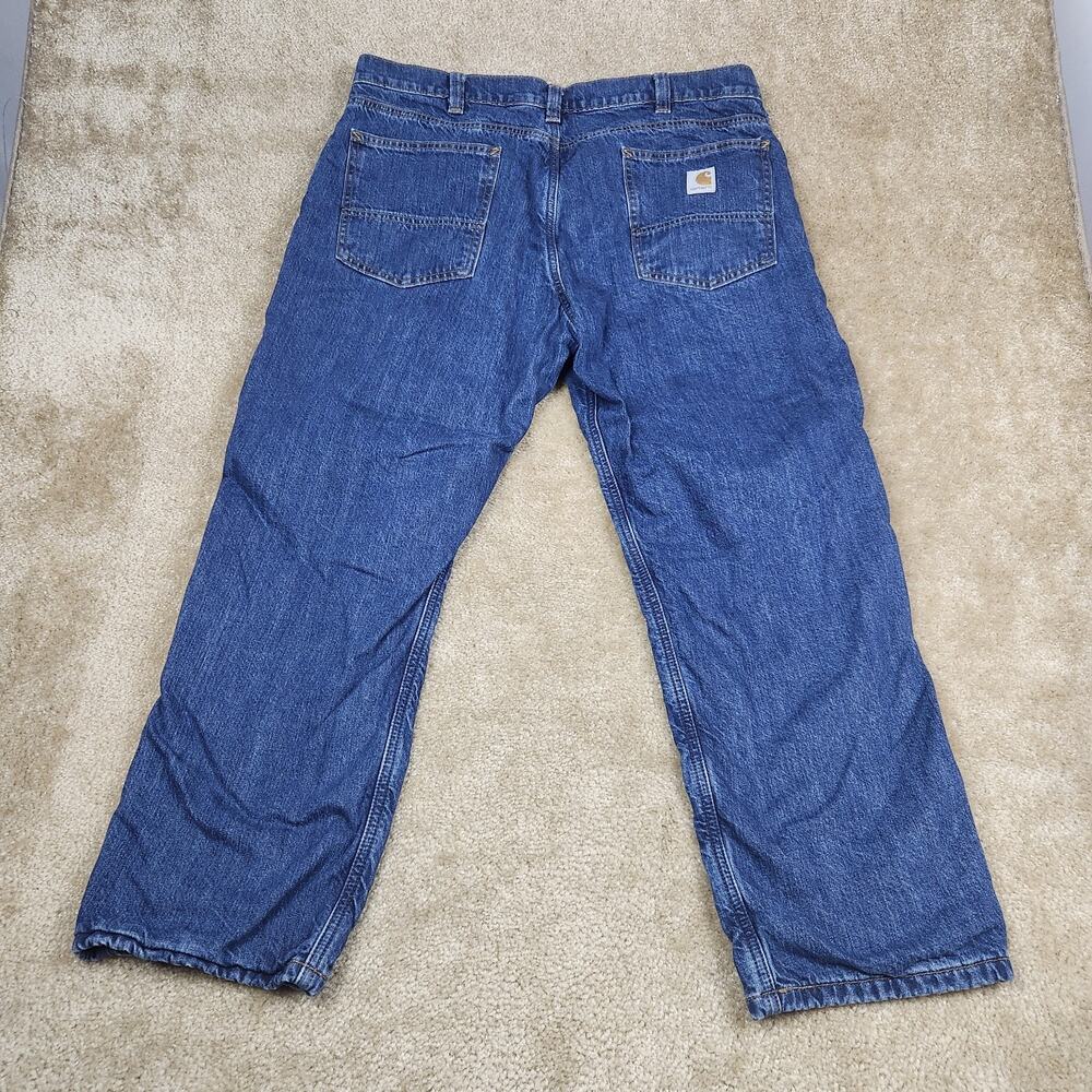 Carhartt Jeans Mens 38x30 Relaxed Fit Flannel Lined Blue Denim Workwear B225 - Picture 6 of 12